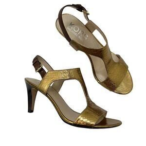 Michael Kors Gold Metallic T-Strap Heeled Sandals Shoes | Size: 9.5M